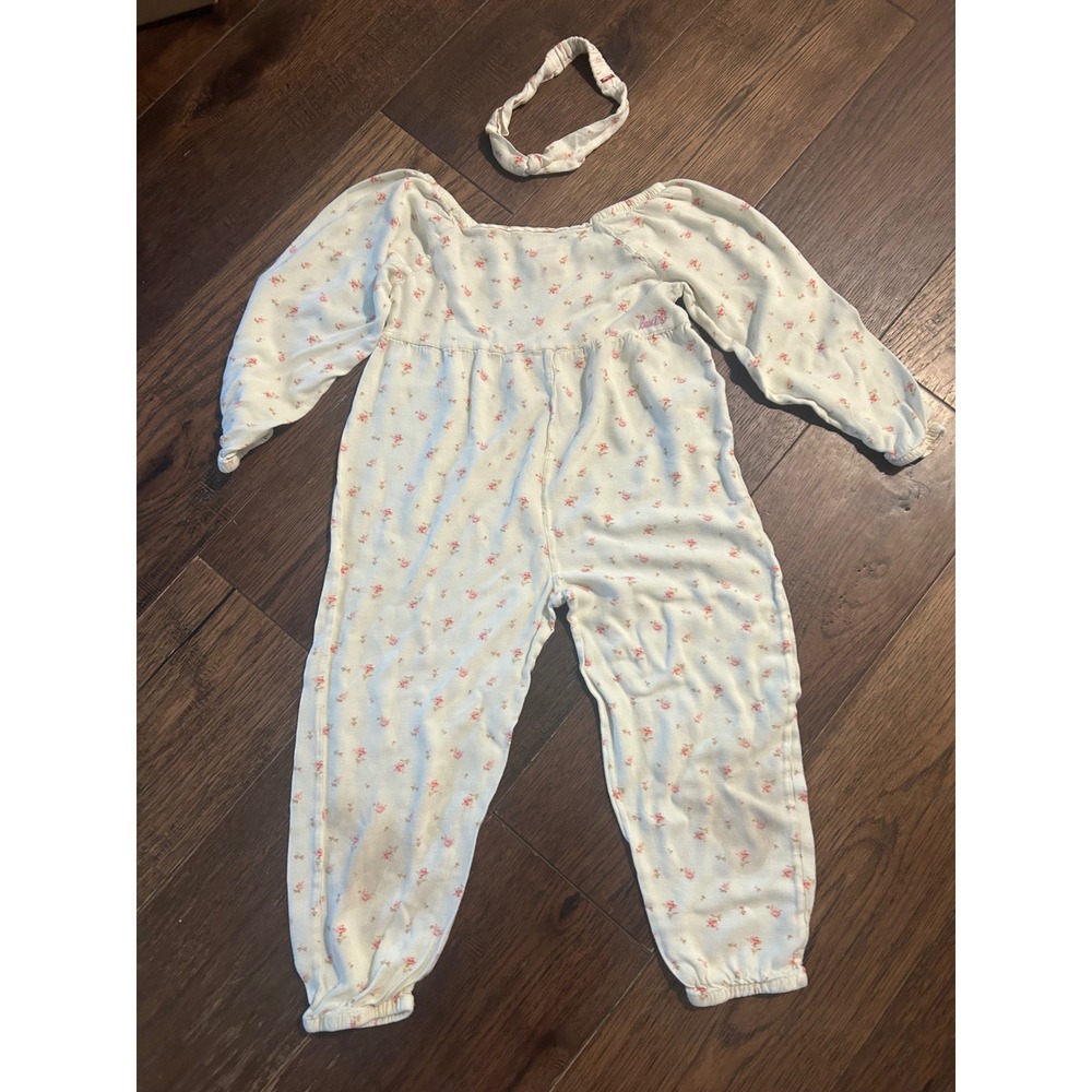 Levis Kids Cream Pink Floral Jumpsuit and Headband Set Size 6 5-6 Years
